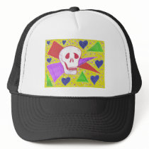 Gothic Skull blue heart yellow hats