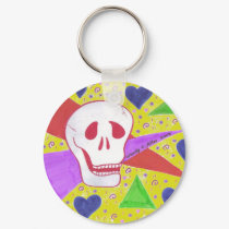 Gothic Skull blue heart yellow keychains