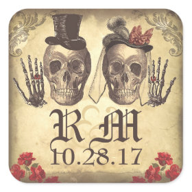 Gothic Skull couple Day of Dead Wedding Stickers