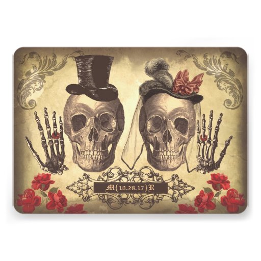 Gothic Skull Couple Day of The Dead Wedding Invite 5