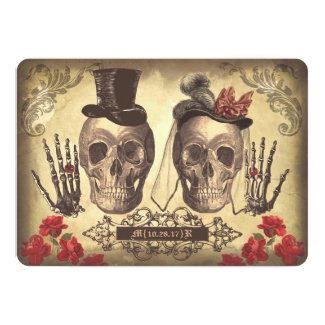 Gothic Skull Couple Day of The Dead Wedding Invite