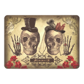 Gothic Skull Couple Day of The Dead Wedding Invite 5