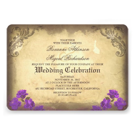 Gothic Skull Couple Day of The Dead Wedding purple Invite