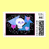 Gothic Skull & Hearts by Wendy C Allen postage