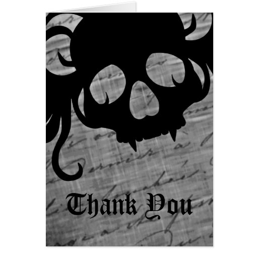Gothic Skull In Black And White Thank You Card Zazzle