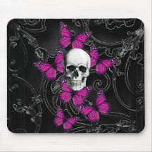 Gothic skull & purple butterflies mouse pads