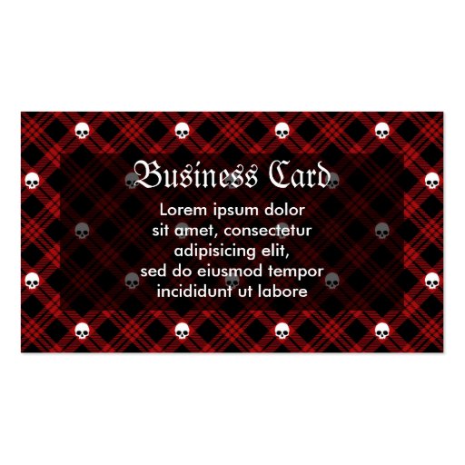 Gothic Skull Tartan Plaid Business Cards (front side)
