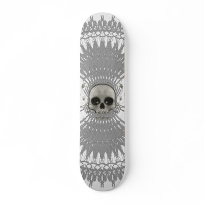 Gothic Skull Tribal Design Skateboard Silver by spiritswitchboard