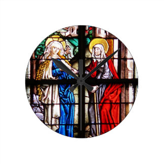 GOTHIC STAINED GLASS ROUND WALLCLOCK