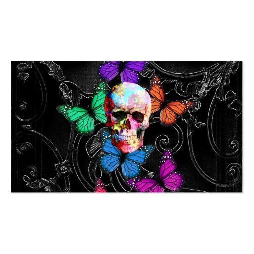 Gothic sugar skull & butterflies business cards (front side)