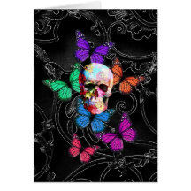 Gothic sugar skull & butterflies card