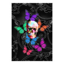 Gothic sugar skull & butterflies personalized invitation