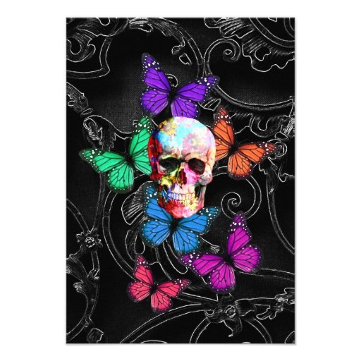 Gothic sugar skull & butterflies personalized invitation