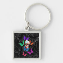 Gothic sugar skull & butterflies keychains