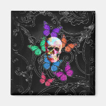 Gothic sugar skull & butterflies magnets