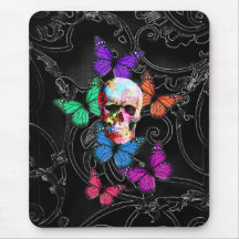 Gothic sugar skull & butterflies mouse pad