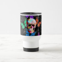 Gothic sugar skull & butterflies mug