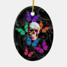Gothic sugar skull & butterflies christmas tree ornaments