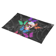 Gothic sugar skull & butterflies place mat