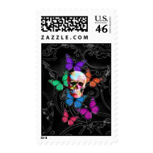Gothic sugar skull & butterflies postage stamps