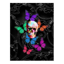 Gothic sugar skull & butterflies postcards
