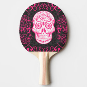 Gothic Sugar Skull Pink Black Ping Pong Paddle Table Tennis Racquet