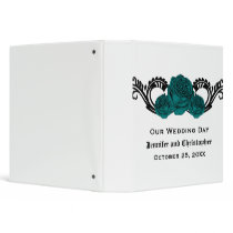 Gothic Swirl Roses Wedding Binder, Teal