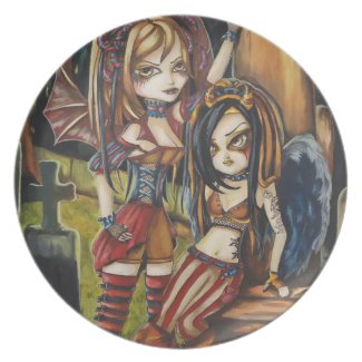 Gothic Vampire Sisters Fantasy Surreal Art Plate plate