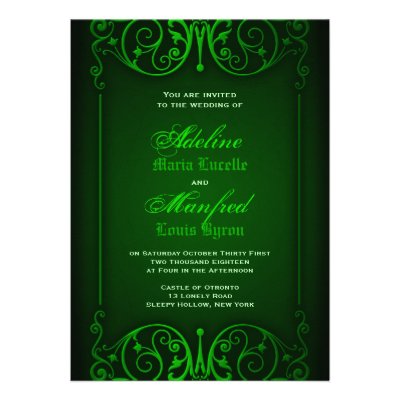 Gothic Victorian Ghoulish Green Wedding Card