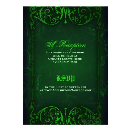 Gothic Victorian Ghoulish Green Wedding Invitation