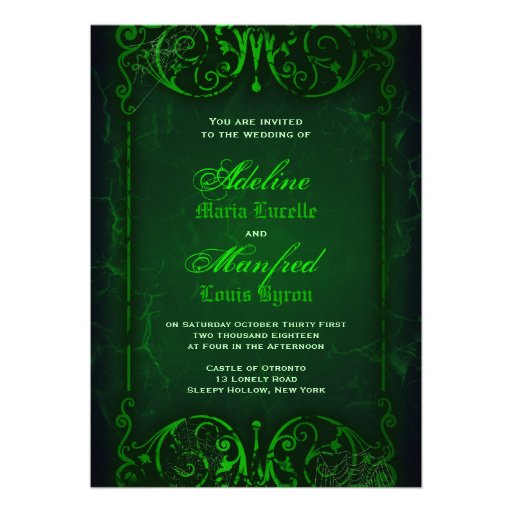 Gothic Victorian Ghoulish Green Wedding Invitation