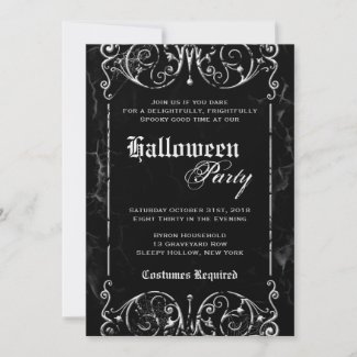 Gothic Victorian Spooky Black Halloween Party Custom Invites