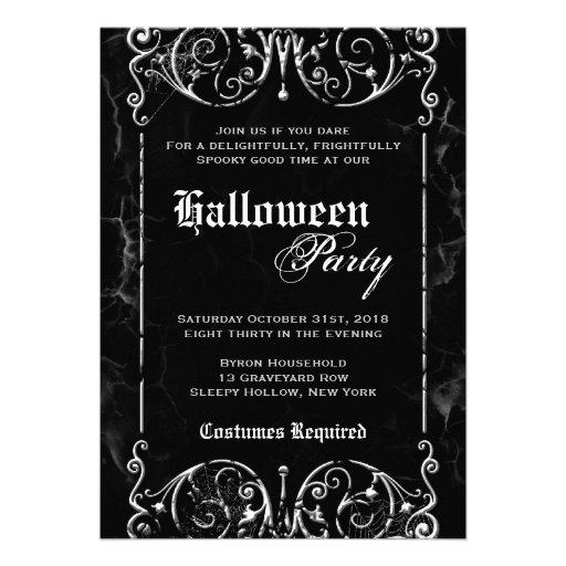 Gothic Victorian Spooky Black Halloween Party Custom Invites (front side)