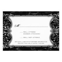 Gothic Victorian Spooky Black & White Wedding RSVP Personalized Announcements