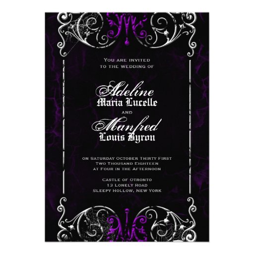 Gothic Victorian Spooky Purple Wedding Invite (front side)