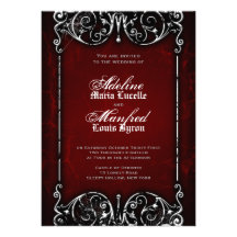 Gothic Victorian Spooky Red, Black & White Wedding Custom Invitation