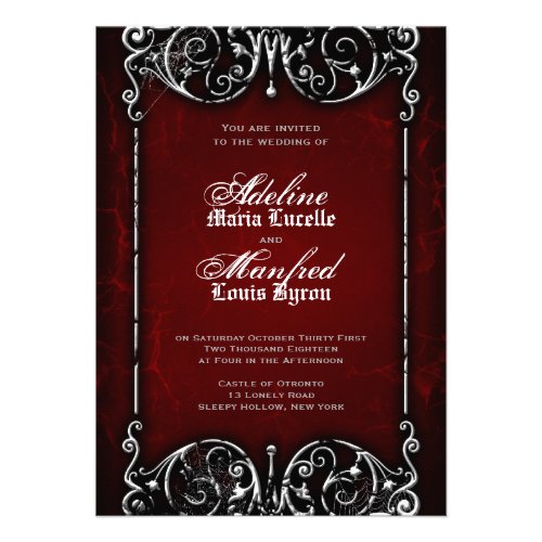 Gothic Victorian Spooky Red, Black & White Wedding Custom Invitation