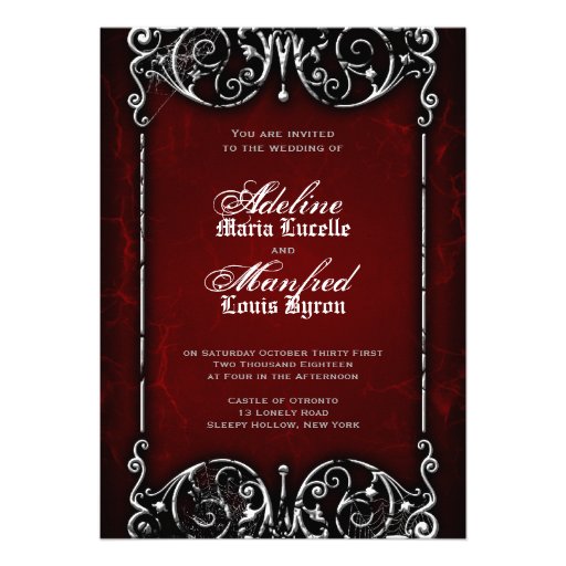 Gothic Victorian Spooky Red, Black & White Wedding Custom Invitation (front side)