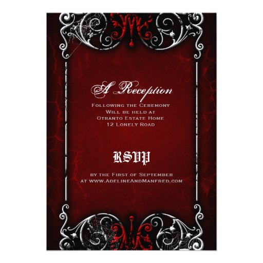 Gothic Victorian Spooky Red, Black & White Wedding Card