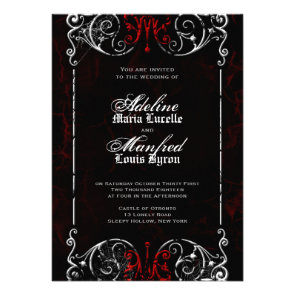Gothic Victorian Spooky Red, Black & White Wedding Card