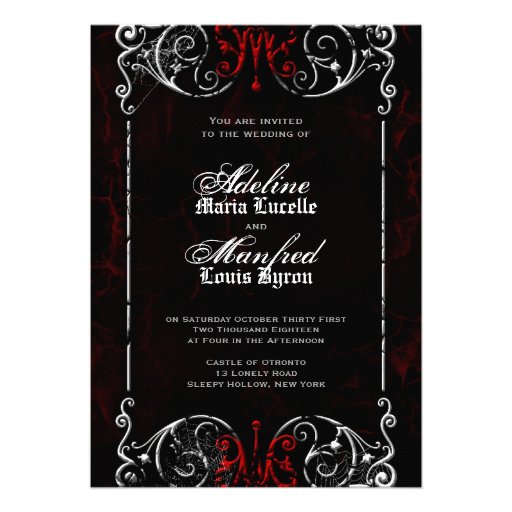 Gothic Victorian Spooky Red, Black & White Wedding Card