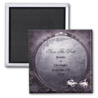 Gothic Winged Skull Purple Save The Date Wedding zazzle_magnet