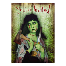 Gothic Zombie Girl Halloween Horror Custom Invite