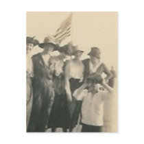 goup with flag boy with binoculars postcards