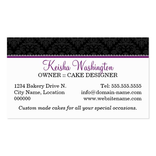 Gourmet Cake Bakery Business Cards (back side)