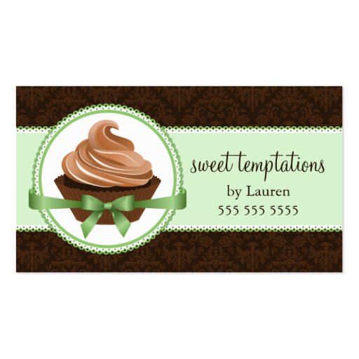 Gourmet Cupcake in Mint Bakery Business Cards (front side)