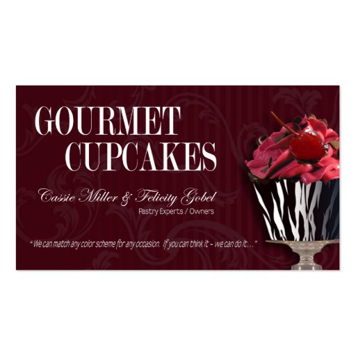 "Gourmet Cupcakes" - Fancy Desserts, Pastries Business Card Template (front side)