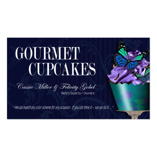 "Gourmet Cupcakes" - Fancy Desserts, Pastries Business Cards (front side)