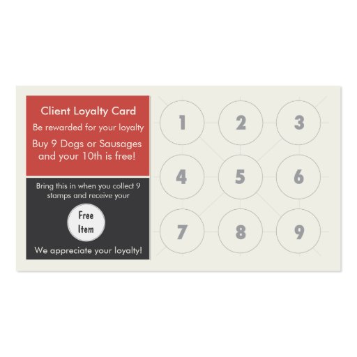 Gourmet Hot Dog Loyalty Business Card Stamp Card (front side)