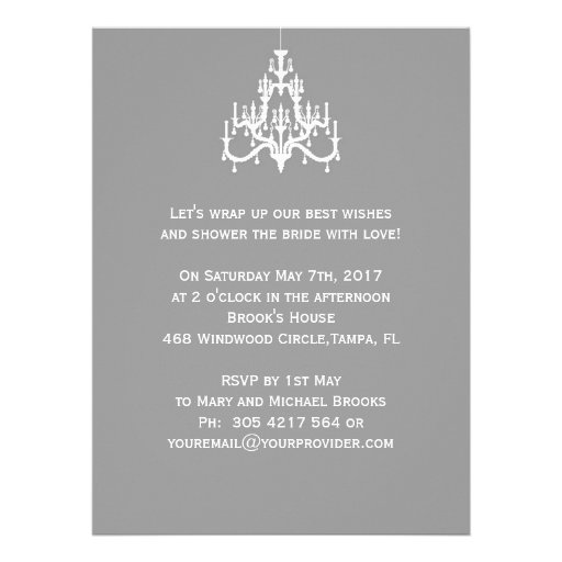 Gown, chandelier on gray Bridal Shower Invitation